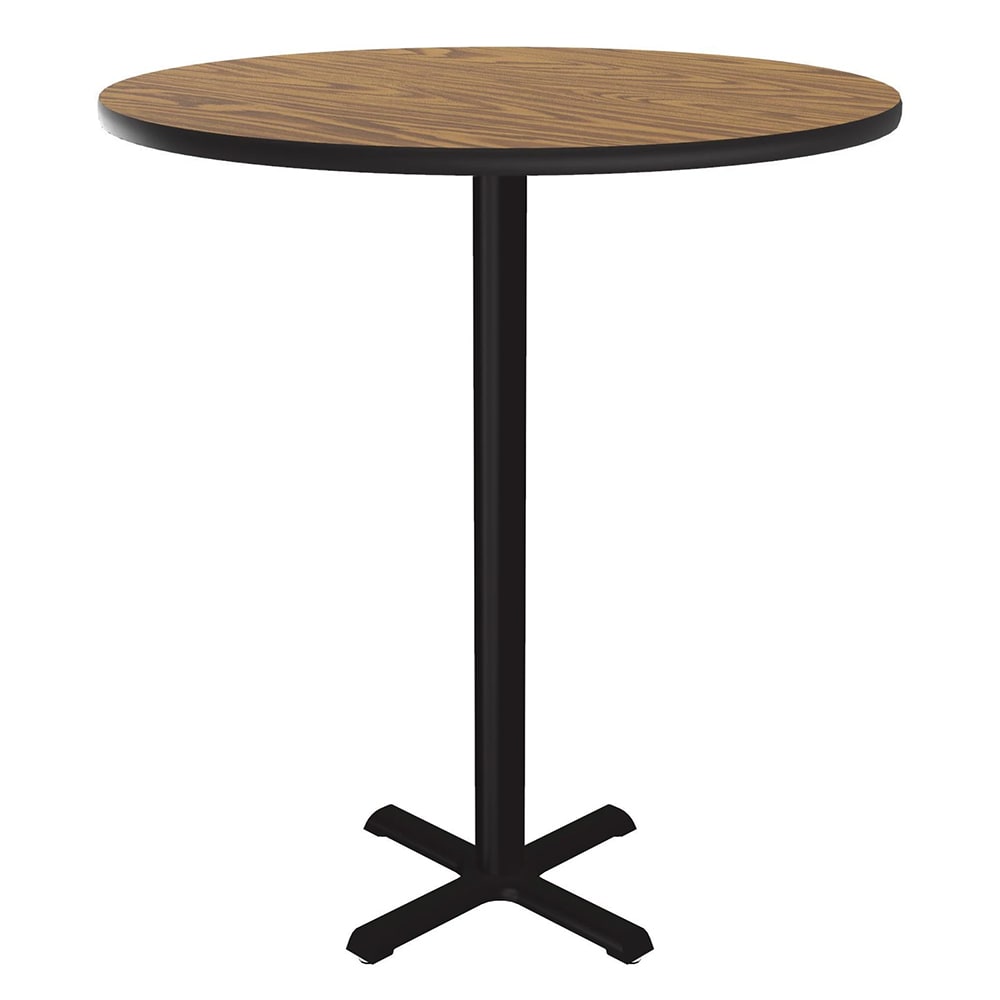 228-BXB36R06 36" Round Bar Height Table - Oak Laminate Top, Cast Iron Base