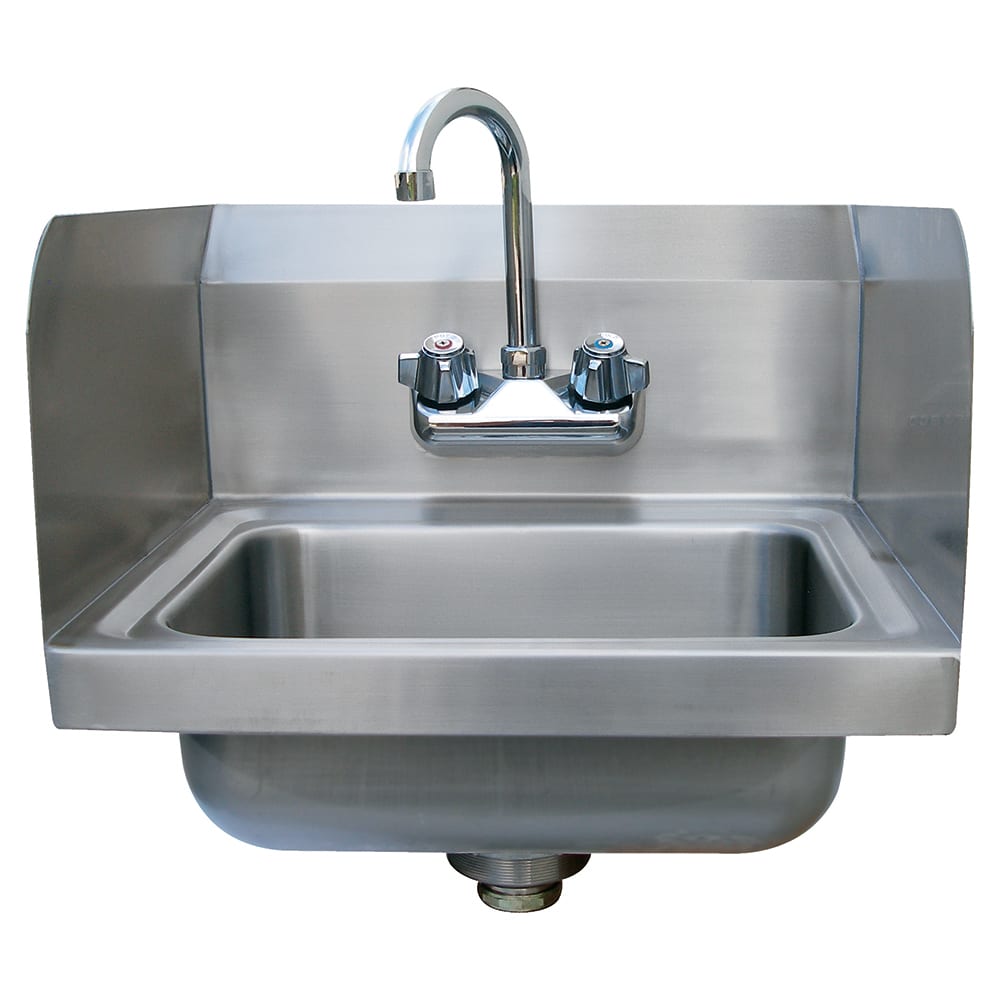 009-7PSECSP1X Wall Mount Commercial Hand Sink w/ 14"L x 10"W x 5"D Bowl - Goosenec...