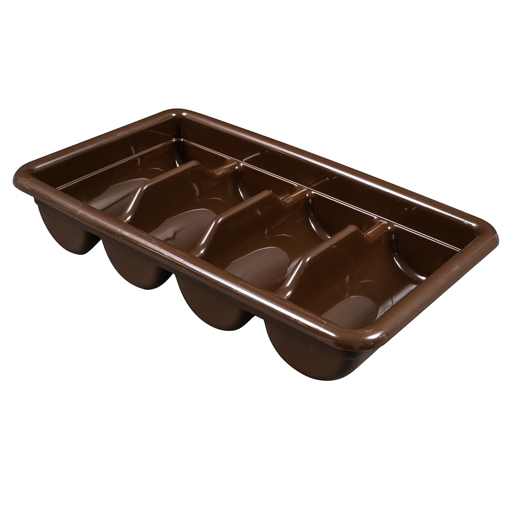 144-1120CBP131 4 Compartment Cutlery Bin - Plastic, Dark Brown