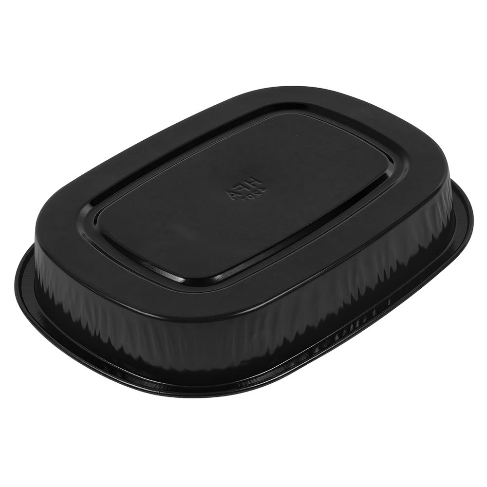 HFA Gourmet-to-Go 4 lb. Large Black and Gold Entrée Foil Pan w/Clear D –