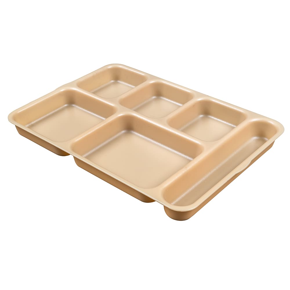 144-10146DCW133 Plastic Rectangular Tray w/ (6) Compartments, 10" x 14 3/16", Beige