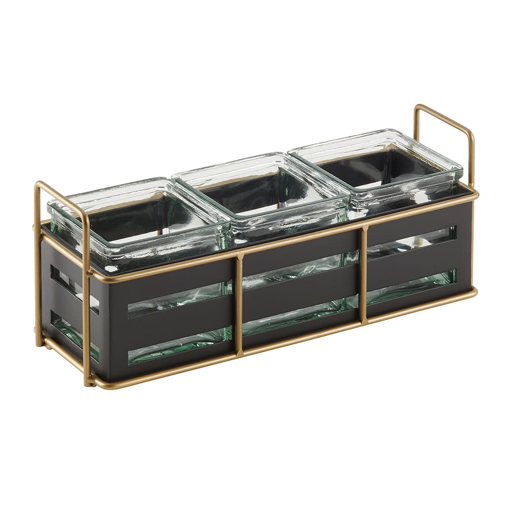 151-2209190 Rectangular 3 Compartment Coffee/Tea Condiment Jar Display - Clear/Black