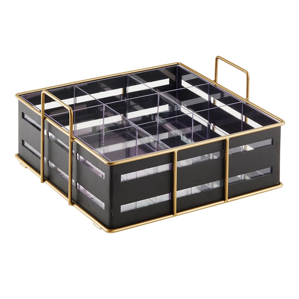 Cal-Mil 22093-90 Condiment Organizer w/ (9) Bins - Black/Gold