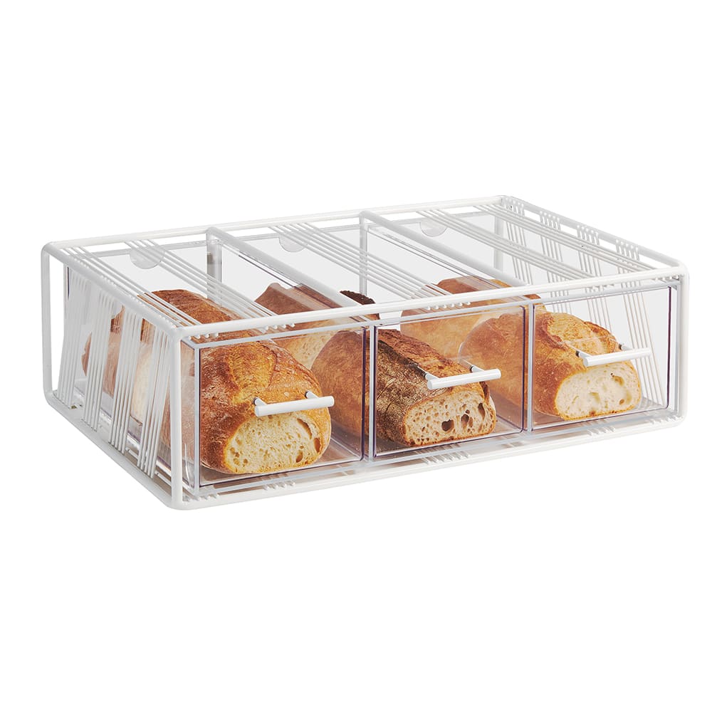 151-411915 3 Drawer Bread Display Case - 22 1/4"W x 14 3/4"D x 7"H, Acrylic/Steel,...