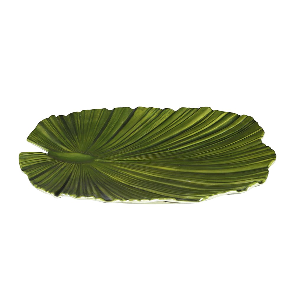 701-M14PLDG 14" x 13 1/2" Leaf Shape Tropicana Platter - Melamine, Green
