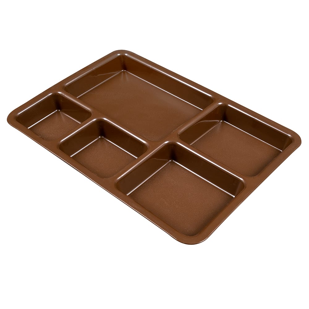 144-1411CP167 Plastic Rectangular Tray w/ (5) Compartments, 14 3/8" x 10 9/16", Brown