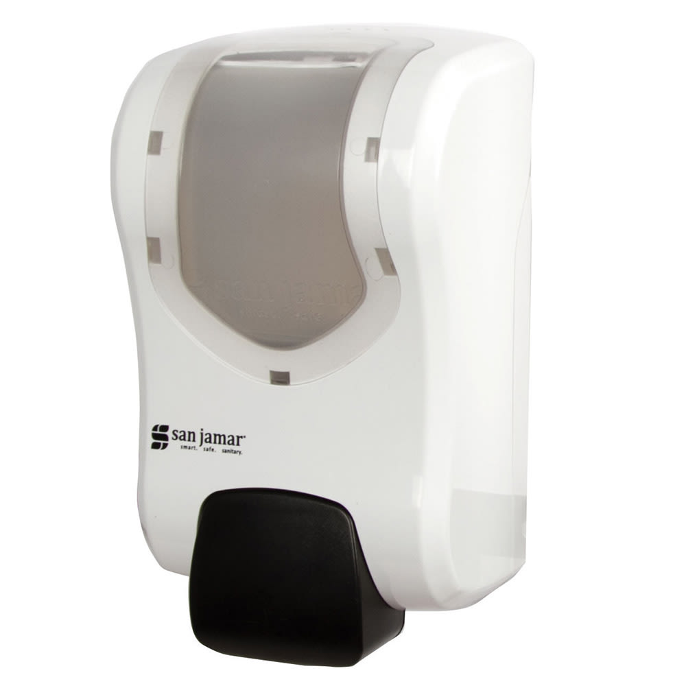 094-S970WHCL 30 1/2 oz Wall Mount Manual Liquid Hand Soap/Sanitizer Dispenser - Plastic, White/Cl...