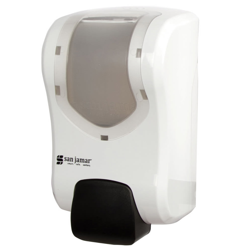 094-SF970WHCL 30 1/2 oz Wall Mount Manual Foam Hand Soap Dispenser - Plastic, White/Clear
