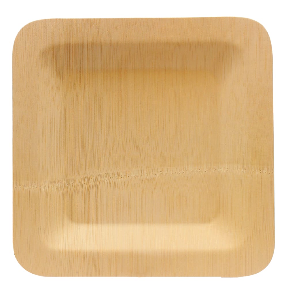 229-BAMDSP7 7" Square Bamboo Disposable Plate - Bamboo, Natural
