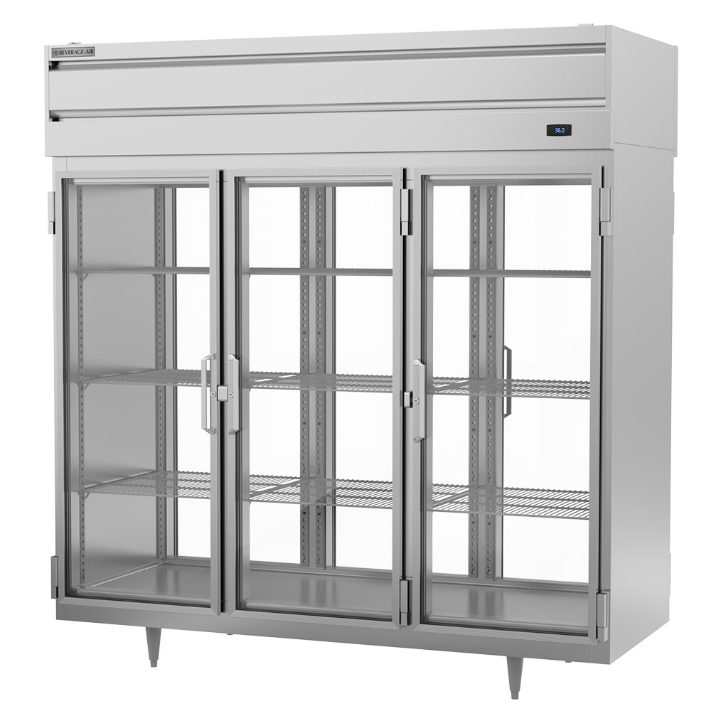 118-PRD3HC1BG 78" Three Section Pass Thru Refrigerator, (6) Left/Right Hinge Glass Doors, 11...