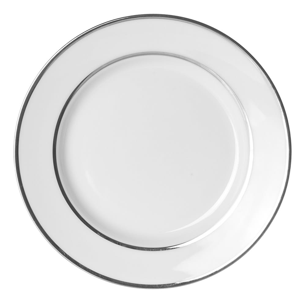 861-DSL0005 6 3/4" Round Double Silver Line Bread & Butter Plate - Porcelain, White/Silv...