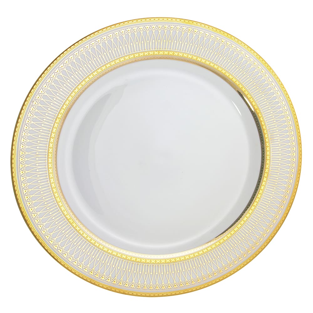 861-IRIANA1GLD 10 1/4" Round Iriana Dinner Plate - Porcelain, White/Gold