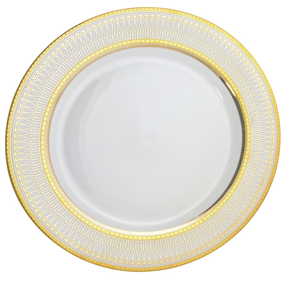 861-IRIANA24GLD 12" Round Iriana Round Charger Plate - Porcelain, White/Gold
