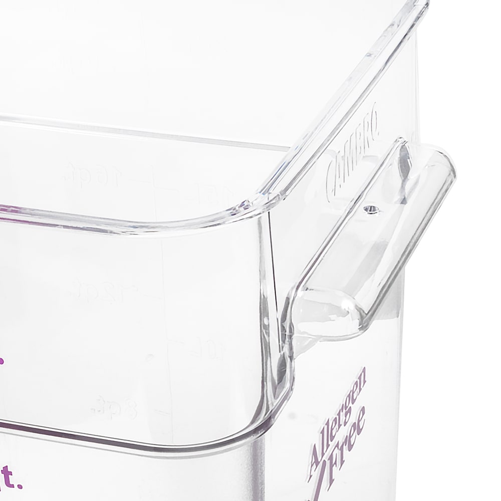 Vigor 4 Qt. Allergen-Free Clear Square Polycarbonate Food Storage Container  and Purple Lid