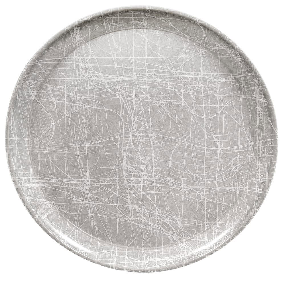 144-1950215 19 1/2" Round Serving Camtray - Low-Profile, Fiberglass, Abstract Gray