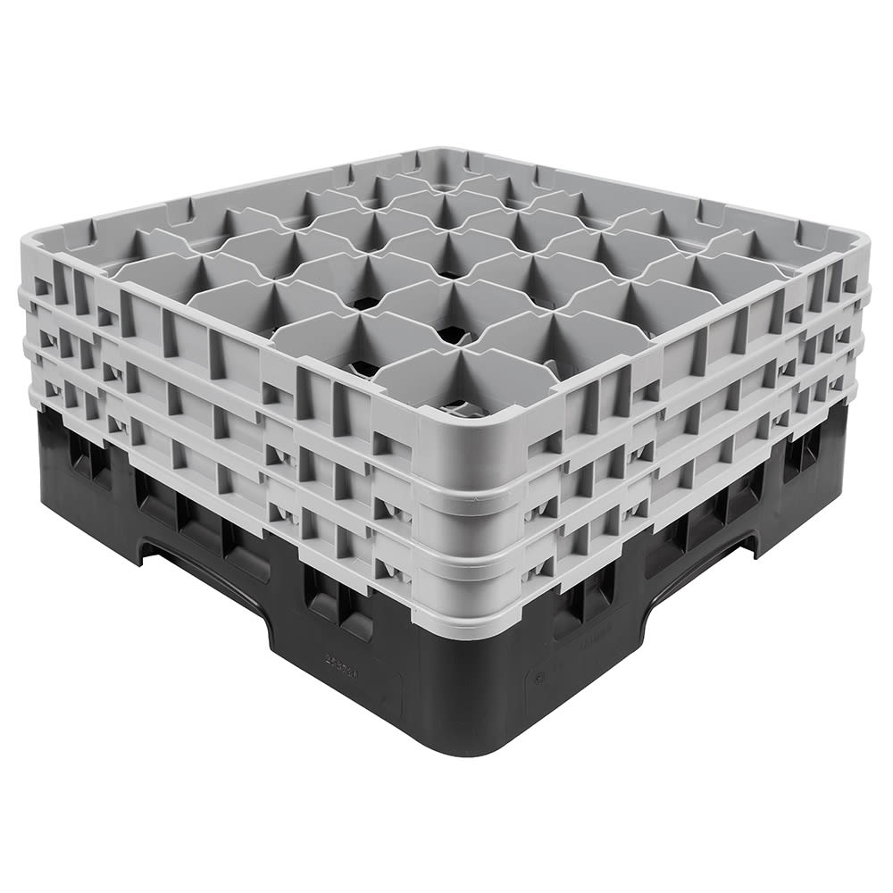 144-25S738110 Camrack® Glass Rack w/ (25) Compartments - (3) Gray Extenders, Black