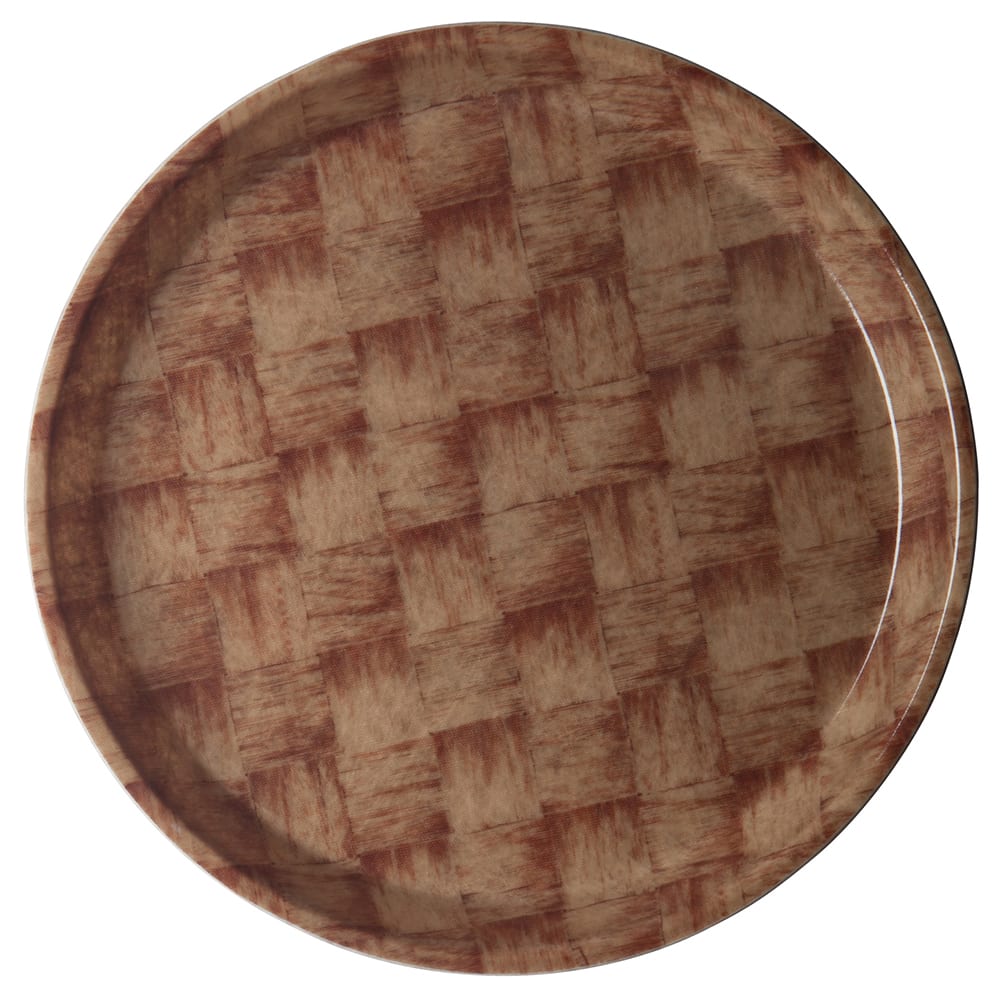 144-1200301 12" Round Serving Camtray - Fiberglass, Dark Basket Weave