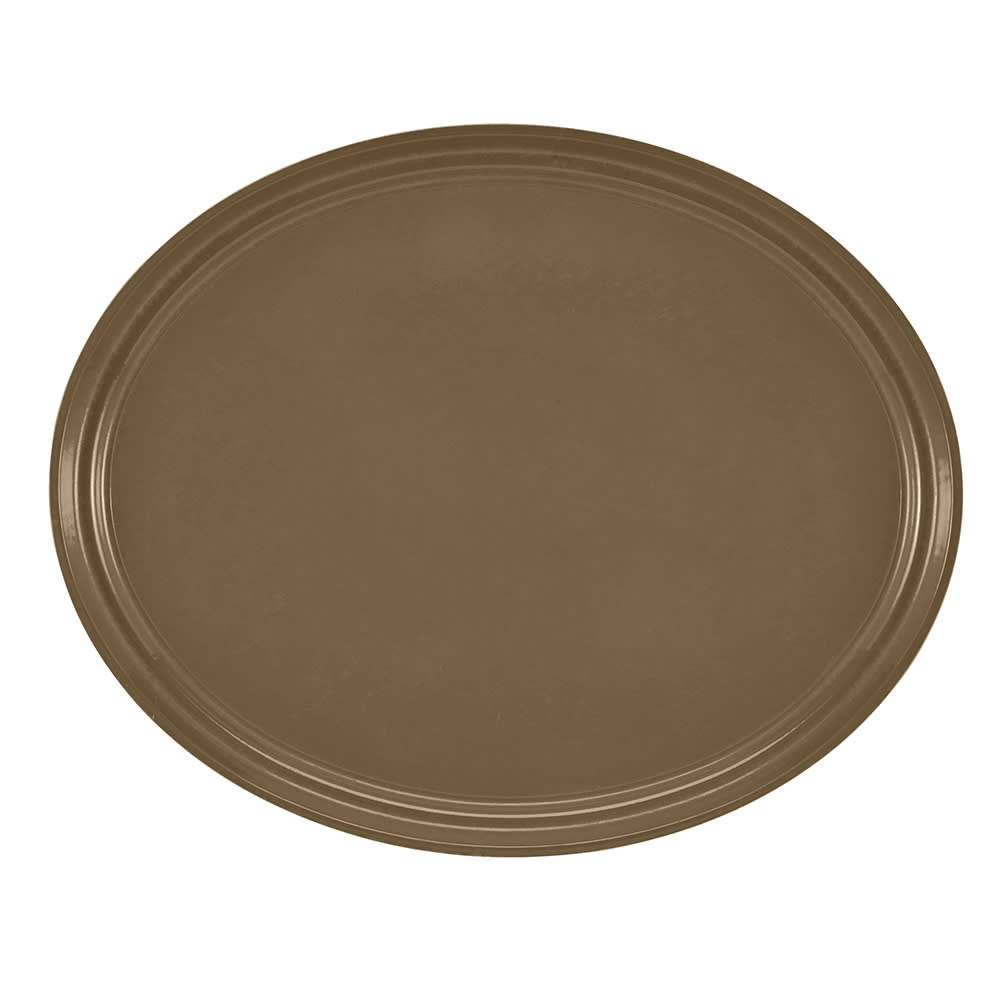 144-2500513 Oval Serving Camtray - 19 1/4x24", Fiberglass, Bay Leaf Brown