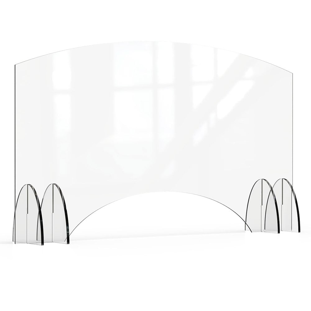 209-AG012 Freestanding Safety Shield w/ Pass Thru Window - 48"L x 28"H, Acrylic, Clear