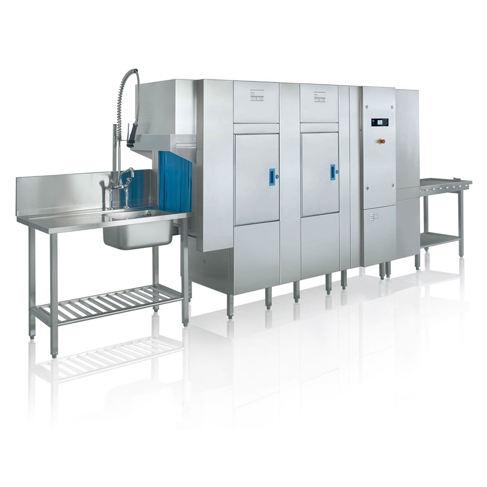 112-KA642083 KA Series High Temp Conveyor Dishwasher w/ 355 Racks/hr Capacity, Built-in Booster,...