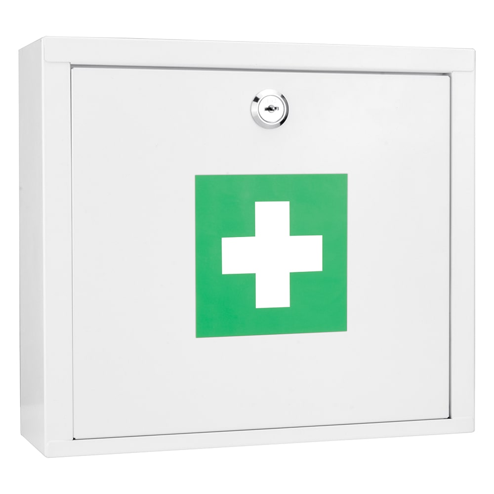 470-CB12820 Small Medical Cabinet w/ Key Lock - Fold Down Door, Steel, White