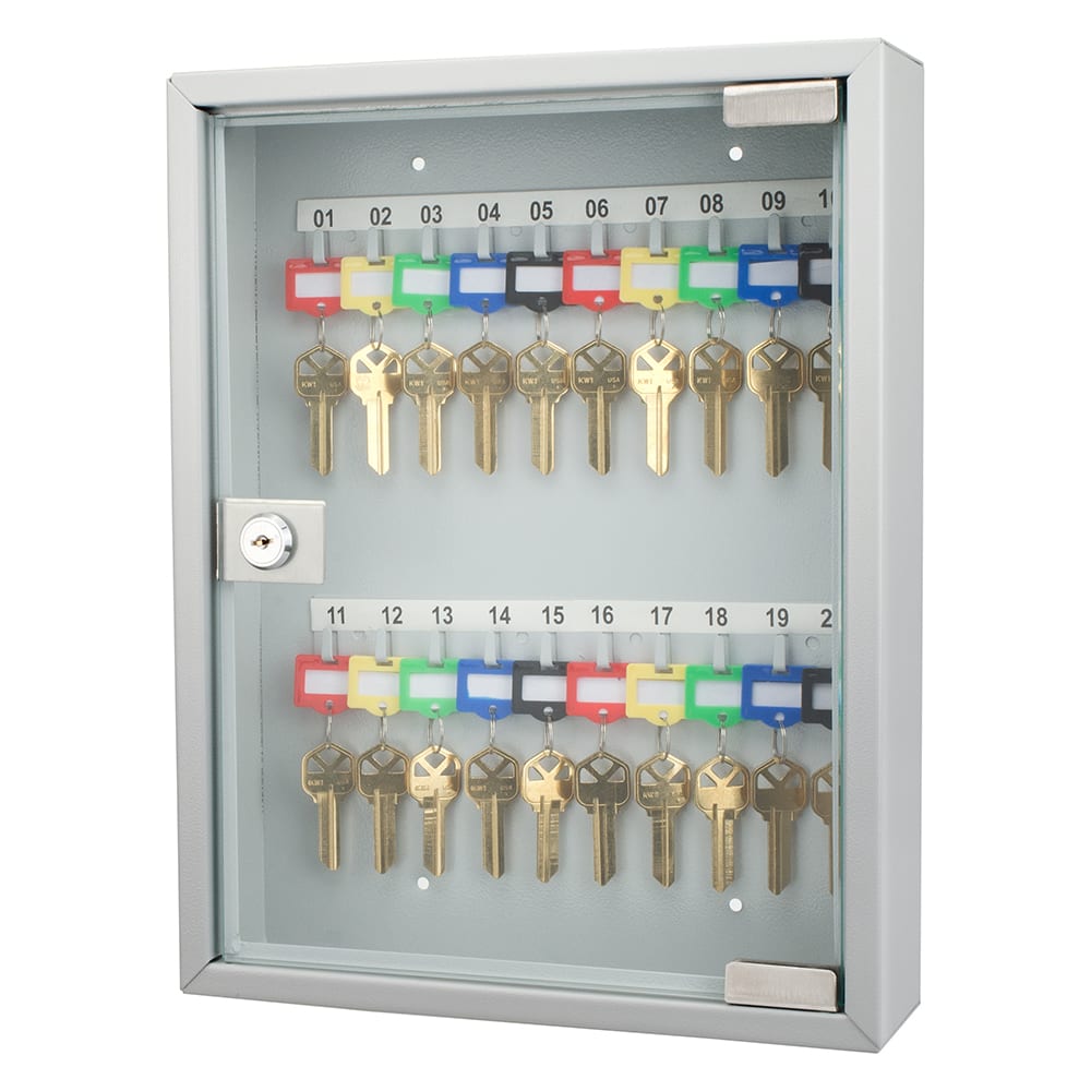 470-CB12952 20 Key Cabinet w/ Key Lock - Glass Door, Steel, Gray