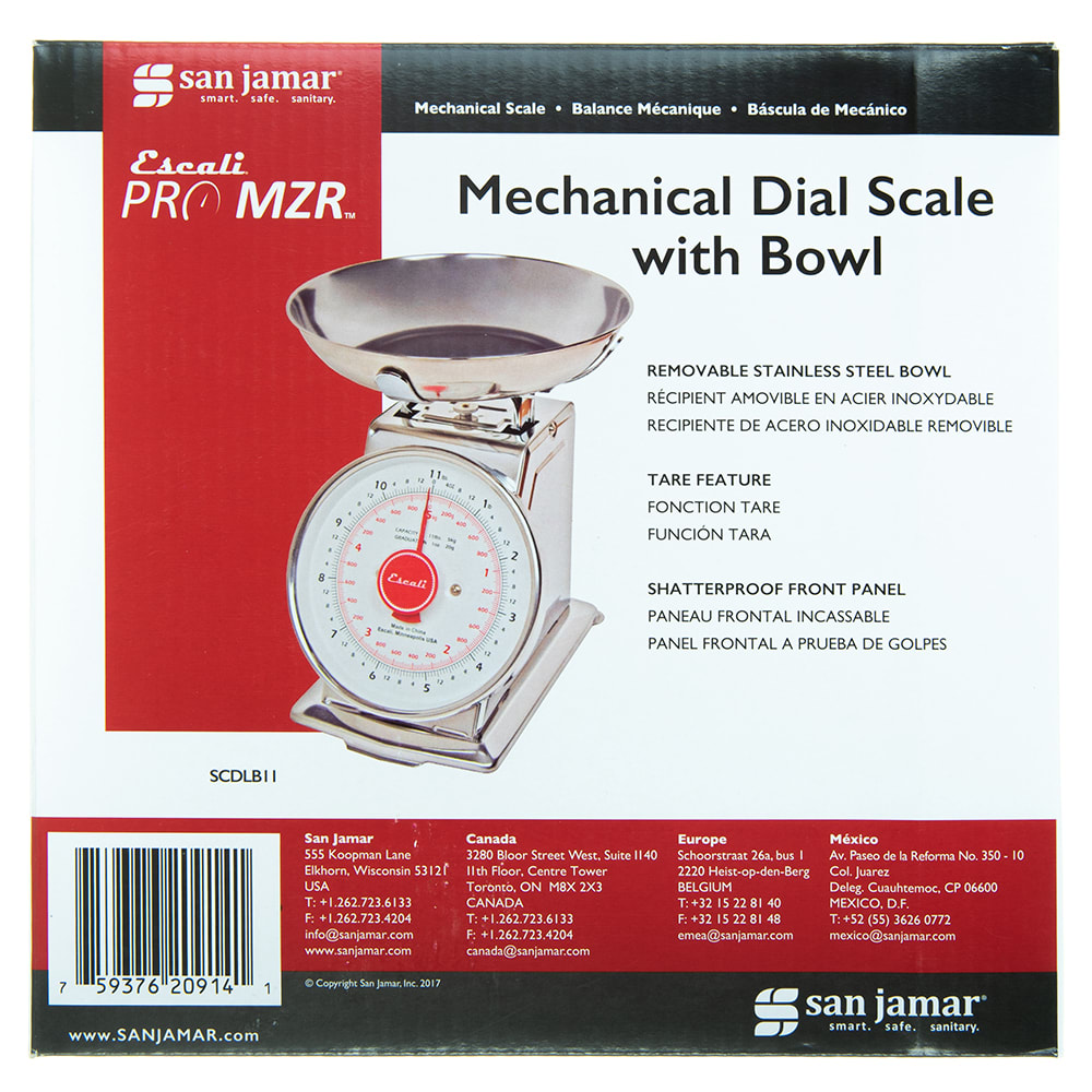 San Jamar SCDLB11 Escali 11 lb Dial Scale w/ Removable Bowl - 6 x 6,  Stainless