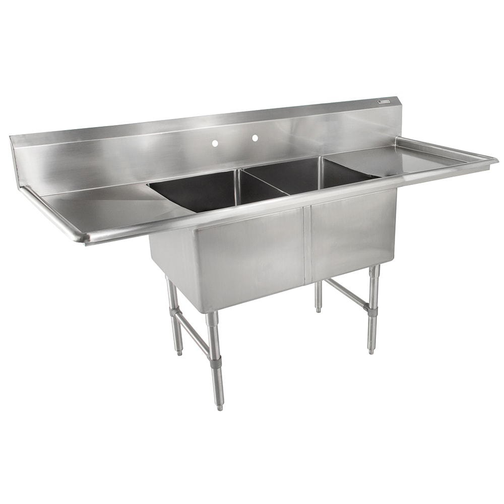 416-2B182442D18 75" 2 Compartment Sink w/ 18"L x 24"W Bowl, 14" Deep