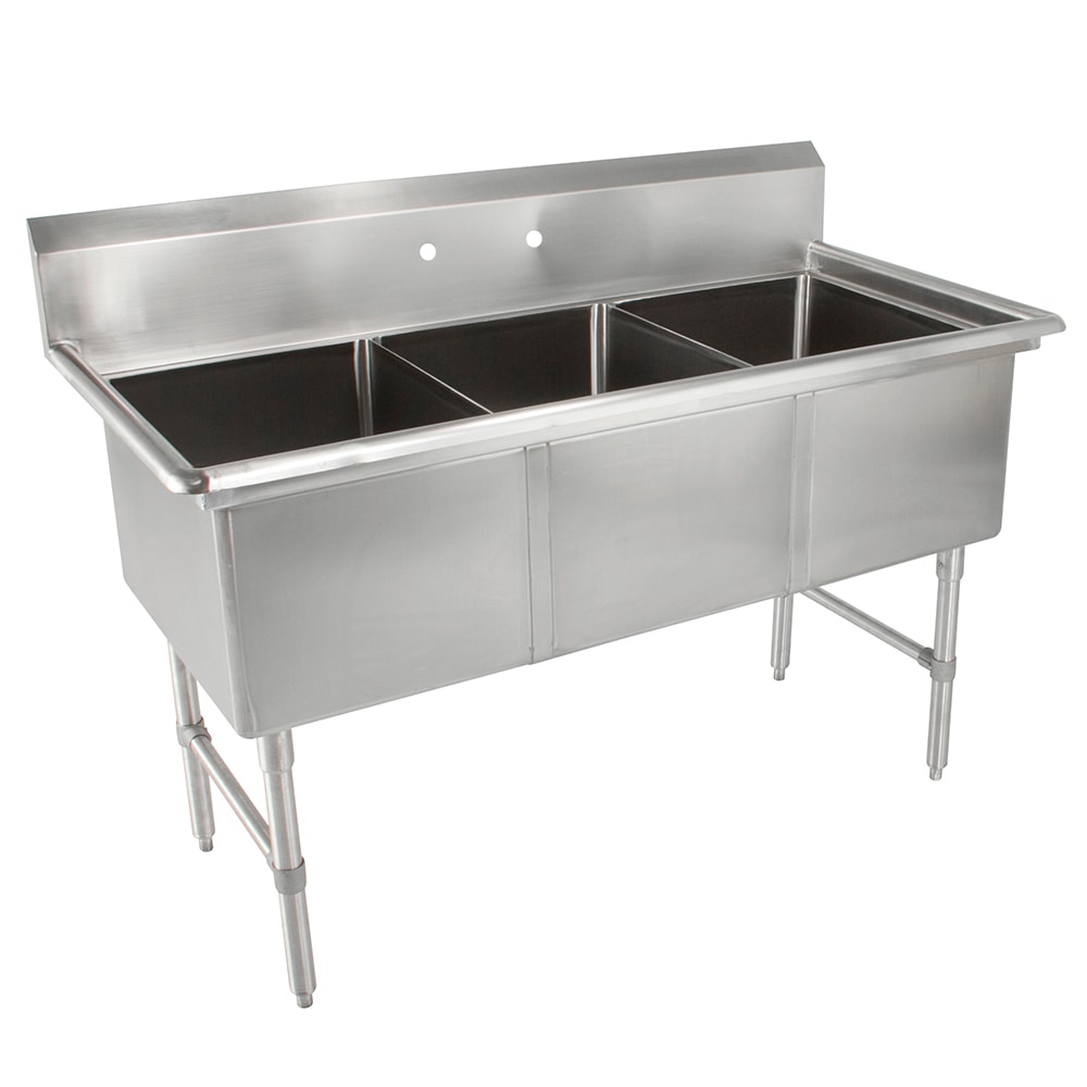 416-3B18244 59" 3 Compartment Sink w/ 18"L x 24"W Bowl, 14" Deep