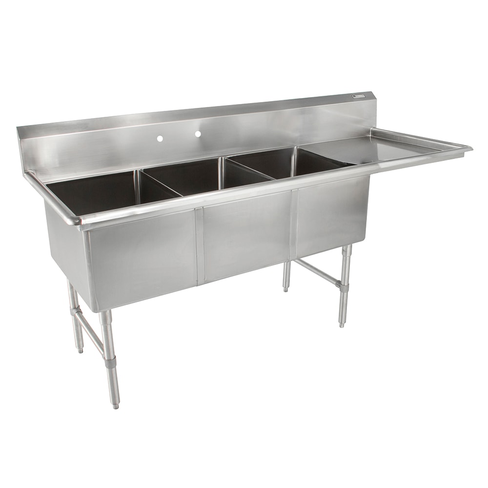 416-3B182441D18R 76" 3 Compartment Sink w/ 18"L x 24"W Bowl, 14" Deep
