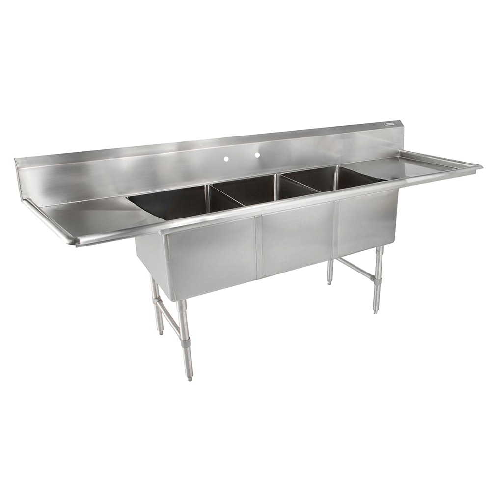 416-3B182442D24 105" 3 Compartment Sink w/ 18"L x 24"W Bowl, 14" Deep