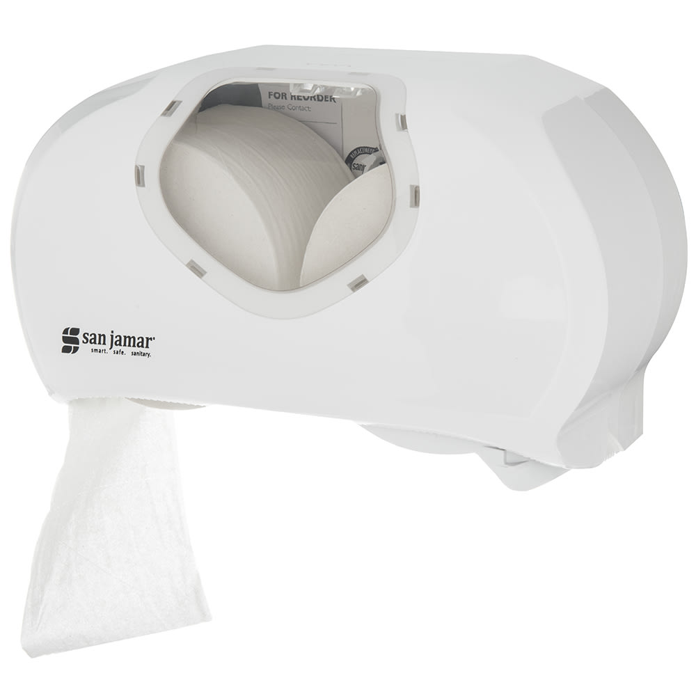 094-R3670WHCL Wall-Mount Toilet Paper Dispenser w/ (2) Roll Capacity - Plastic, White/Clear