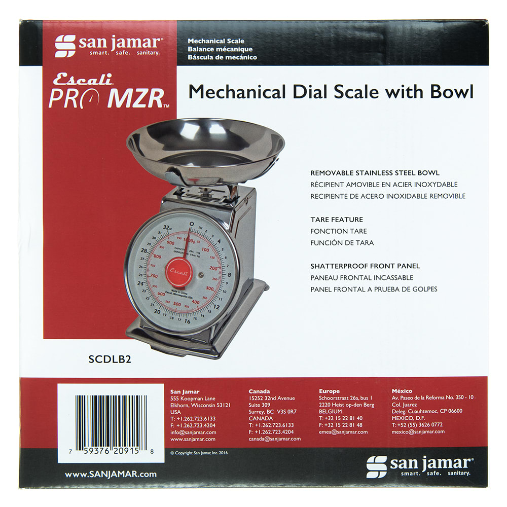 San Jamar SCDLB2 Mechanical Dial Scale, 2 Pound Capacity