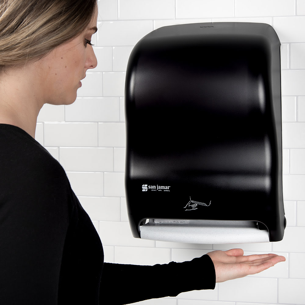 San Jamar T1400TBK Wall Mount Touchless Roll Paper Towel Dispenser Plastic, Black Pearl