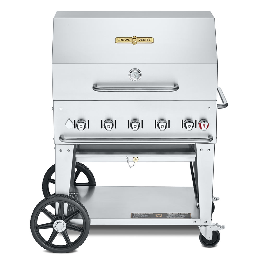828-CVMCB36RDPLP 34" Mobile Gas Commercial Outdoor Charbroiler w/ Roll Dome, Liquid Propane