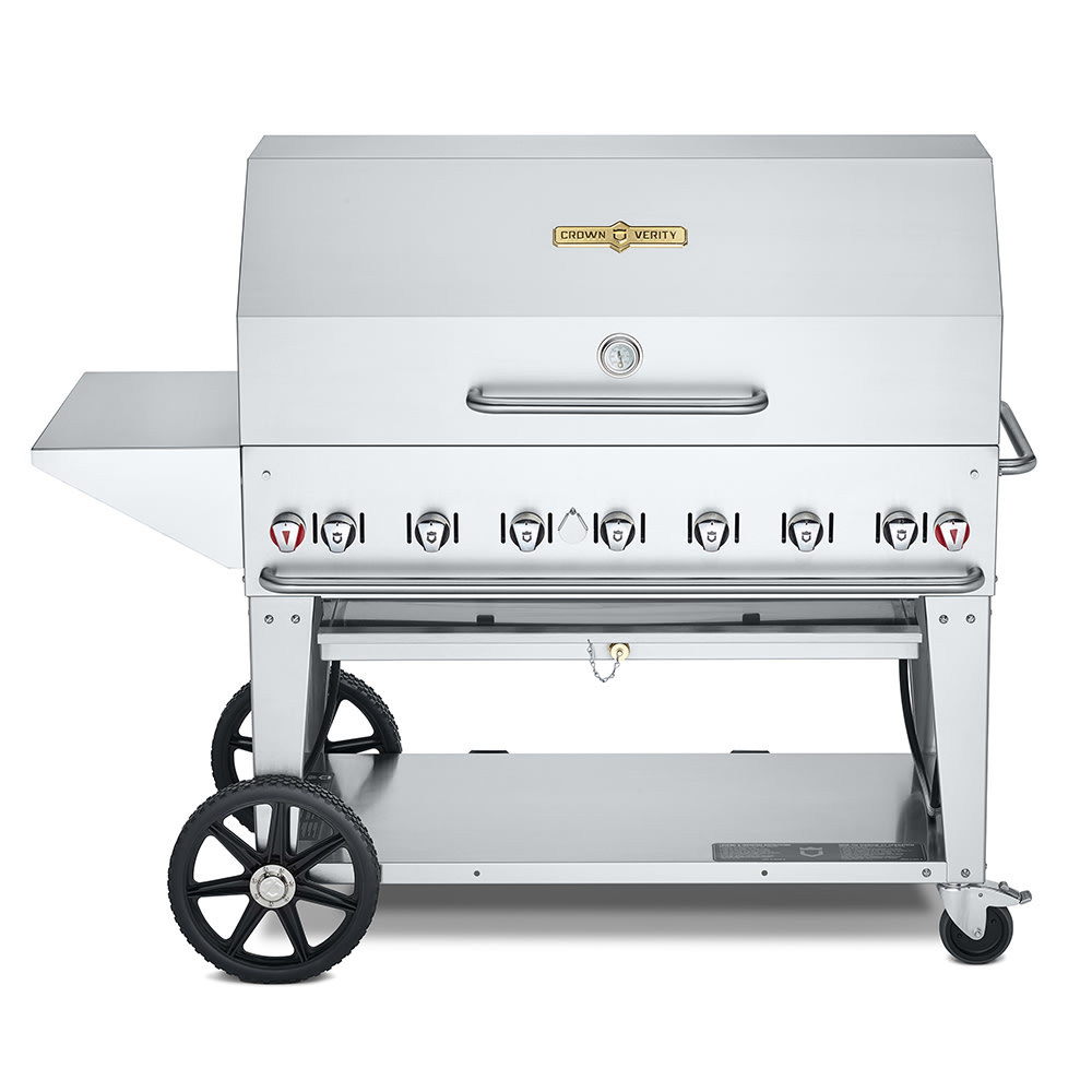 828-CVMCB48SI5010PKG 46" Mobile Gas Commercial Outdoor Charbroiler w/ Roll Dome, Liquid Prop...