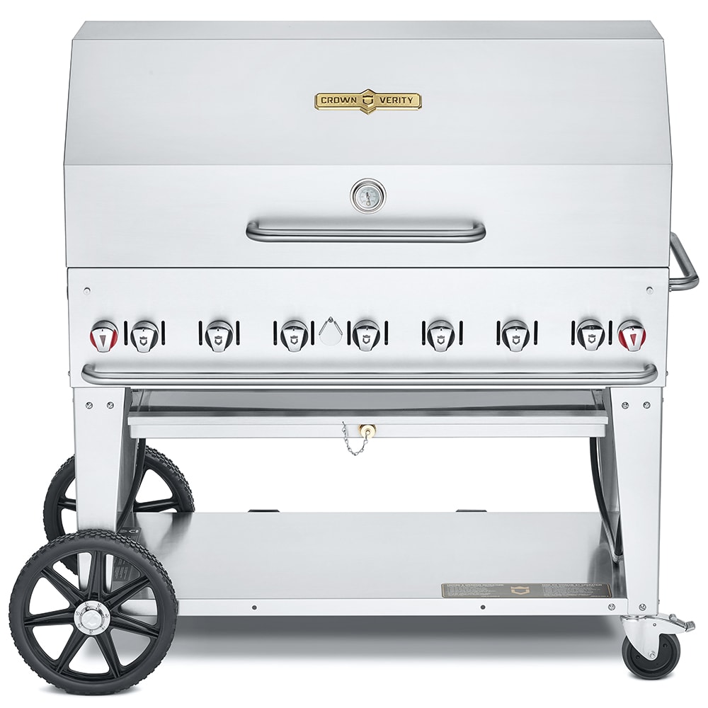 828-CVMCB48SIBULKRDP 46" Mobile Gas Commercial Outdoor Charbroiler w/ Roll Dome, Liquid Prop...