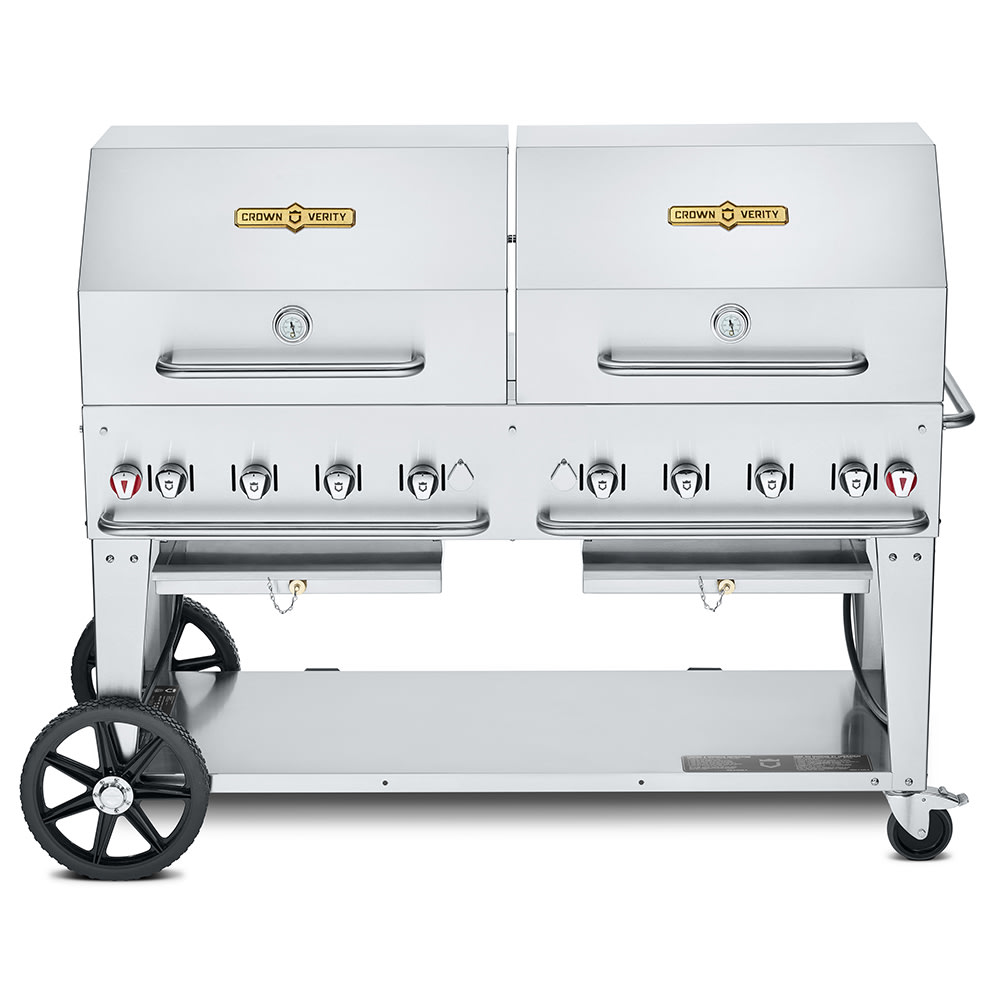 828-CVMCB60SI5010RDP 58" Mobile Gas Commercial Outdoor Charbroiler w/ Roll Domes, Liquid Pro...