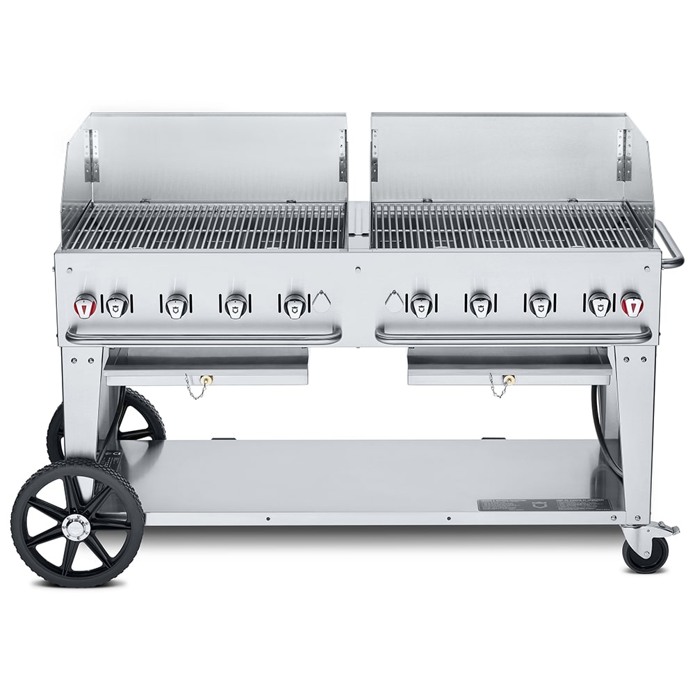 828-CVMCB60SI5010WGP 58" Mobile Gas Commercial Outdoor Charbroiler w/ Wind Guards, Liquid Pr...