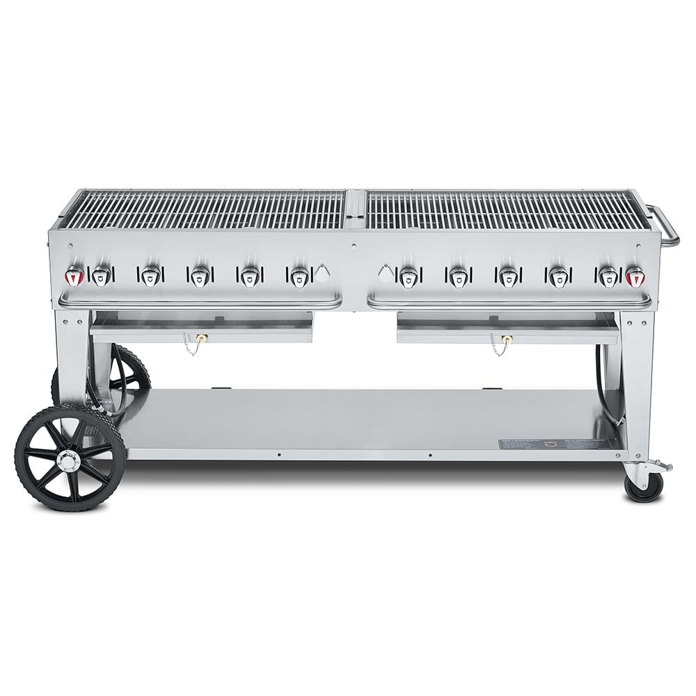 828-CVMCB72SIBULK 70" Mobile Gas Commercial Outdoor Charbroiler w/ Water Pan, Liquid Propane