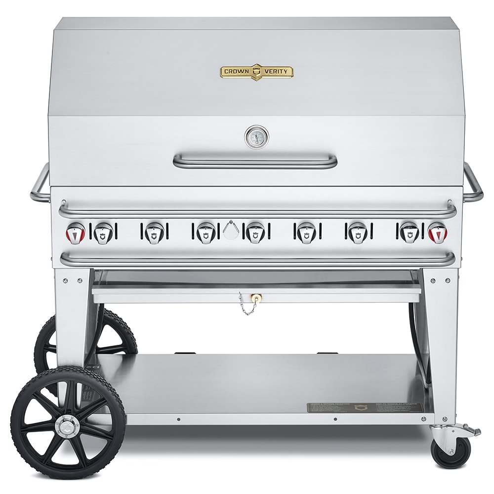 Crown Verity CV-RCB-48RDP-SI-BULK 46" Mobile Gas Commercial Outdoor Grill w/ Roll Dome, Liquid Propane