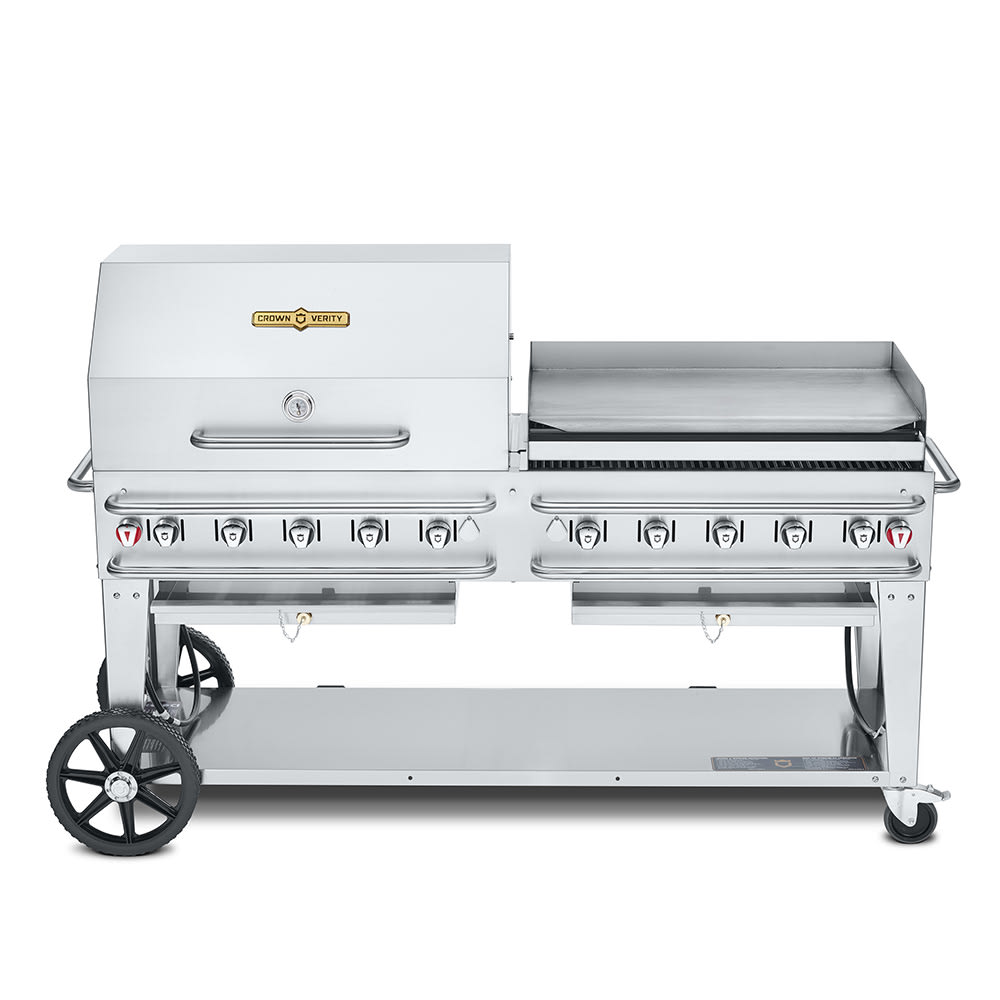 828-CVRCB72RGPSIBULK 70" Mobile Gas Commercial Outdoor Grill w/ Roll Dome, Liquid Propane