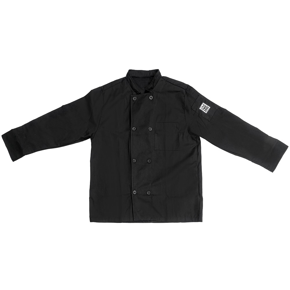 709-J071BKM Unisex Knife and Steel® Long Sleeve Chef Jacket - Medium, Black, Poly-Cotton