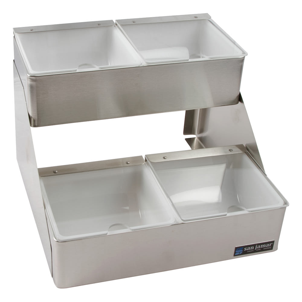 094-B4704INL 4 qt Gourmet Condiment Tray w/ 2 Tiers & Individual Lids, 13x10x12 3/4", St...