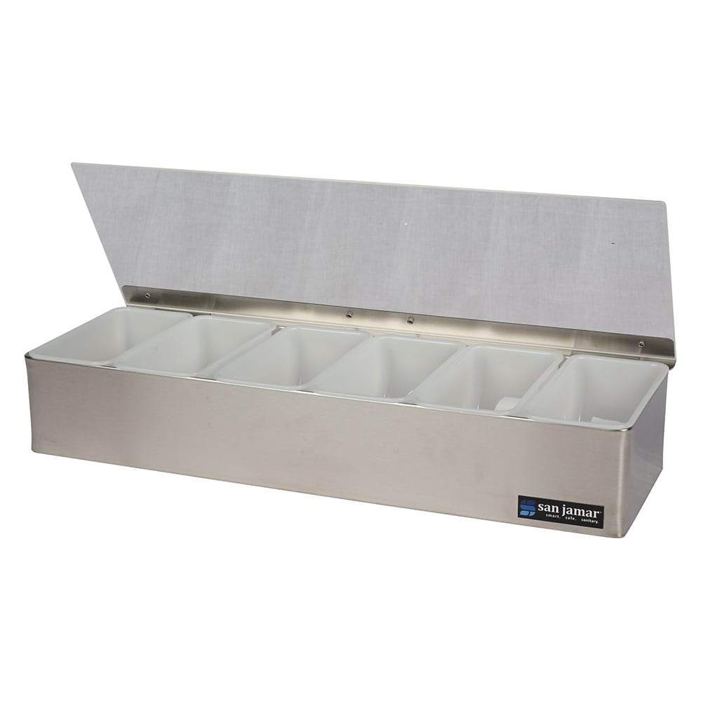 San Jamar B4186L (6) Compartment Bar Garnish Tray - Flat Hinged Lid