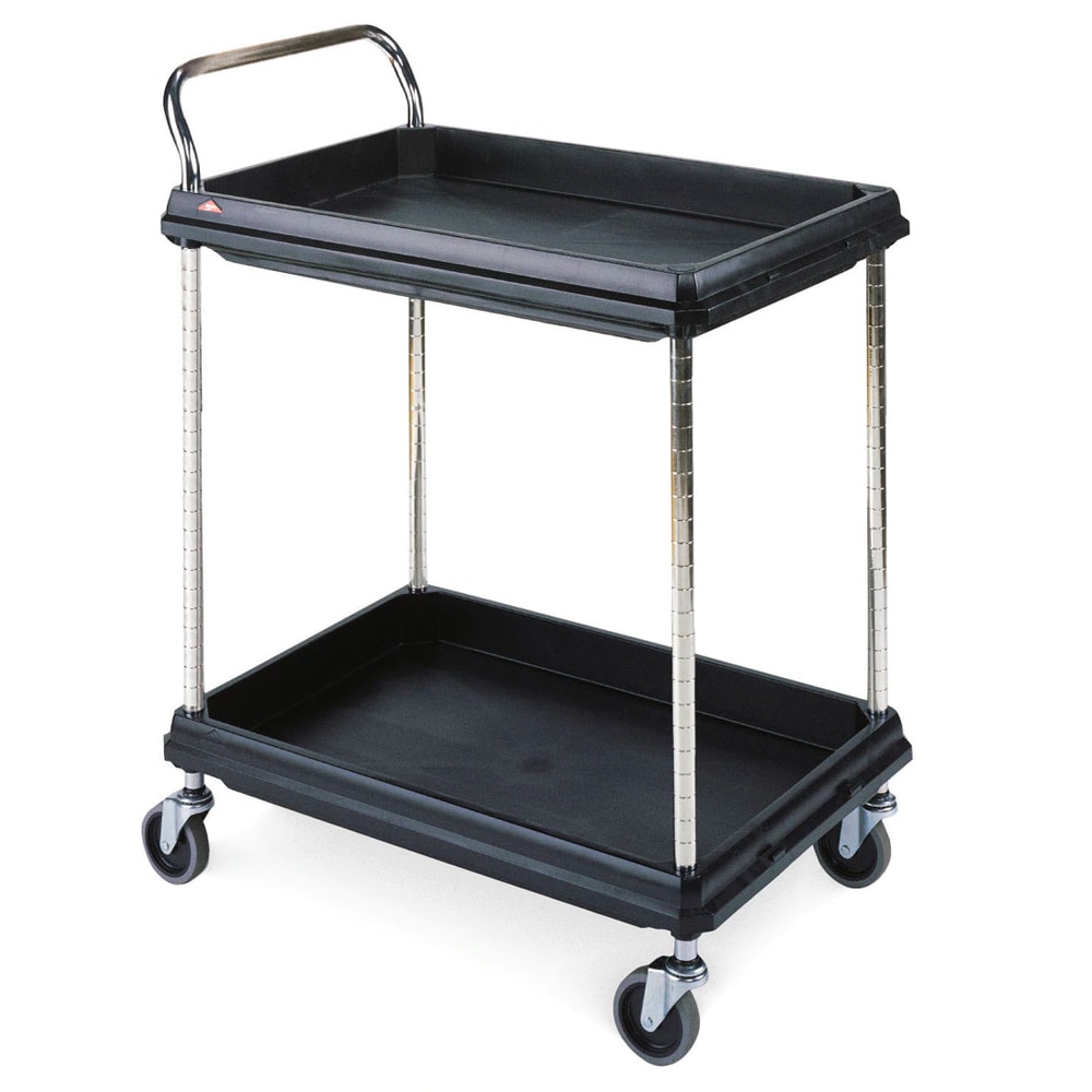 001-BC20302DBL 2 Level Plastic Utility Cart w/ 400 lb Capacity, Raised Ledges