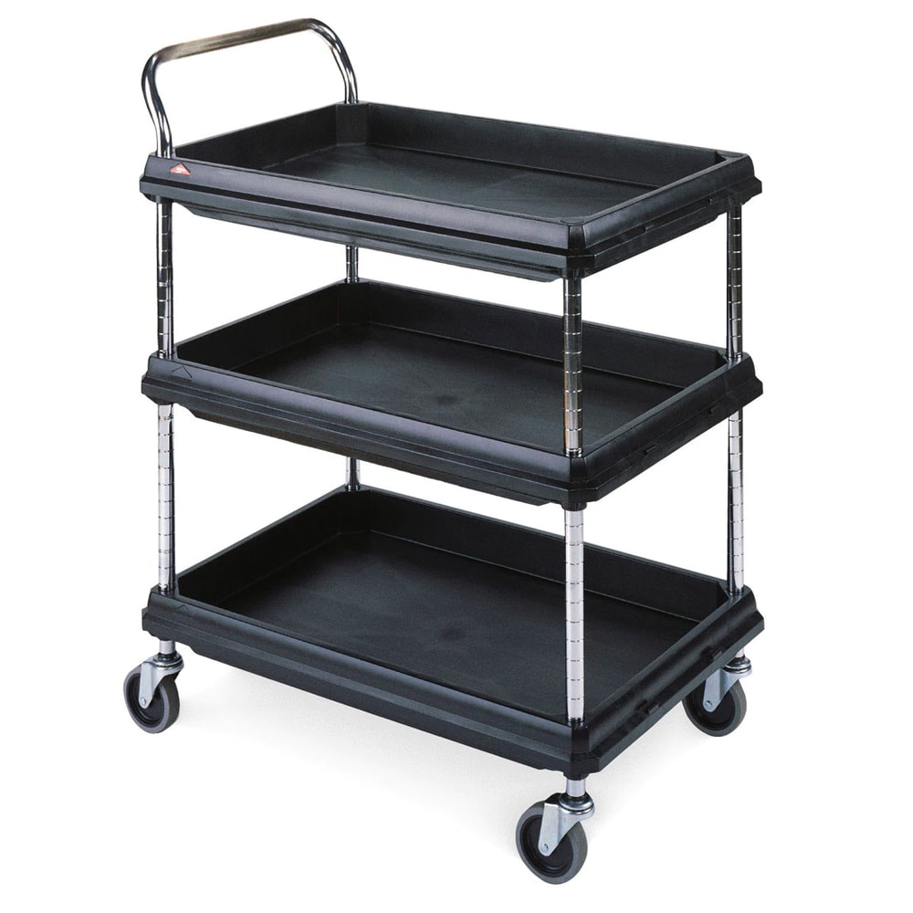 001-BC20303DBL 3 Level Plastic Utility Cart w/ 400 lb Capacity, Raised Ledges