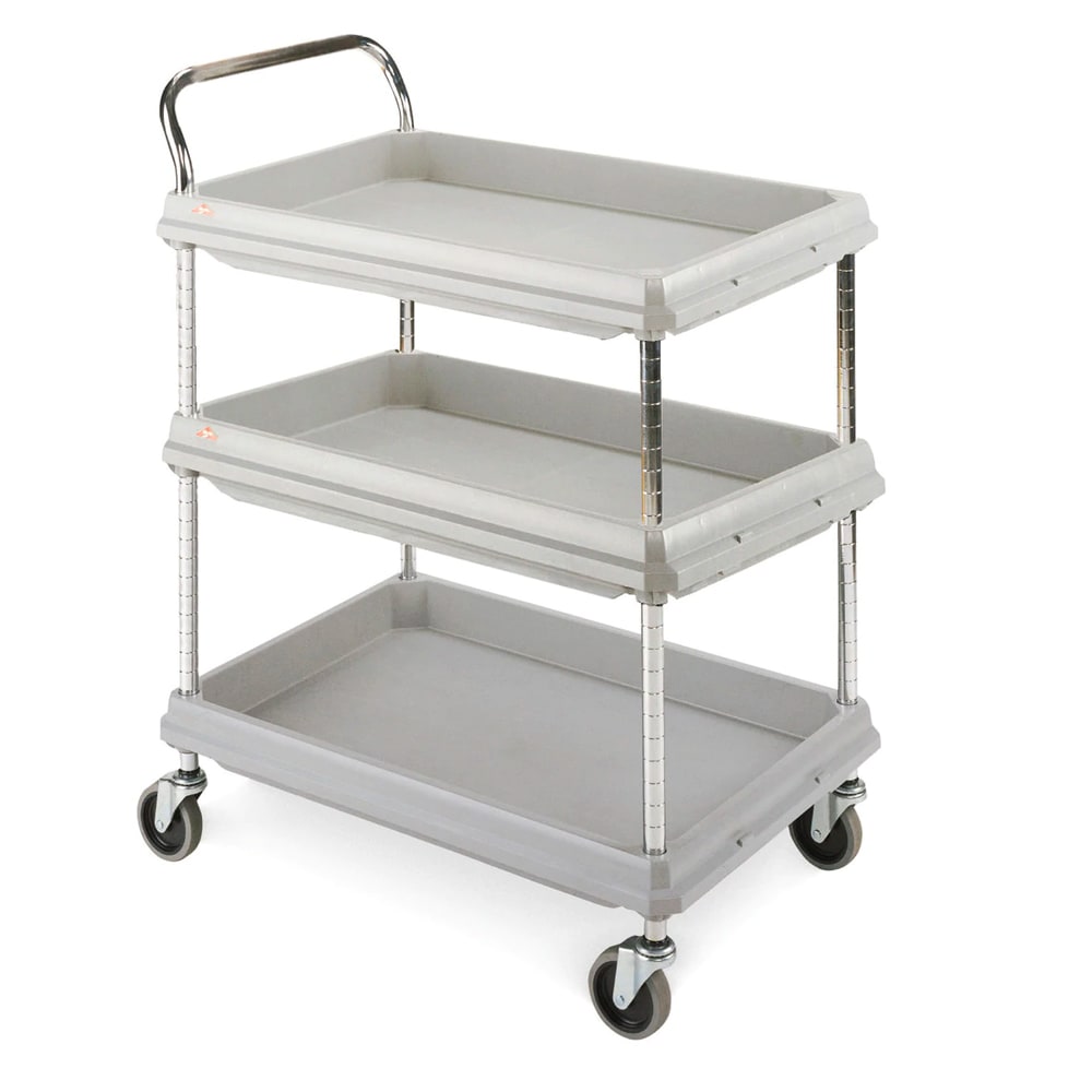 001-BC26363DG 3 Level Plastic Utility Cart w/ 400 lb Capacity, Raised Ledges