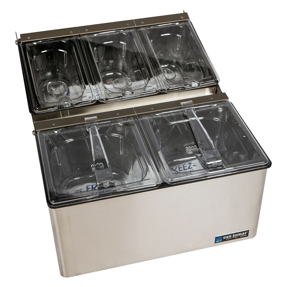 094-FP9125FL Countertop Condiment Tray, Chilled, (2) 1/6, (3) 1/9 Size Pans, (5) Lid, Stainless