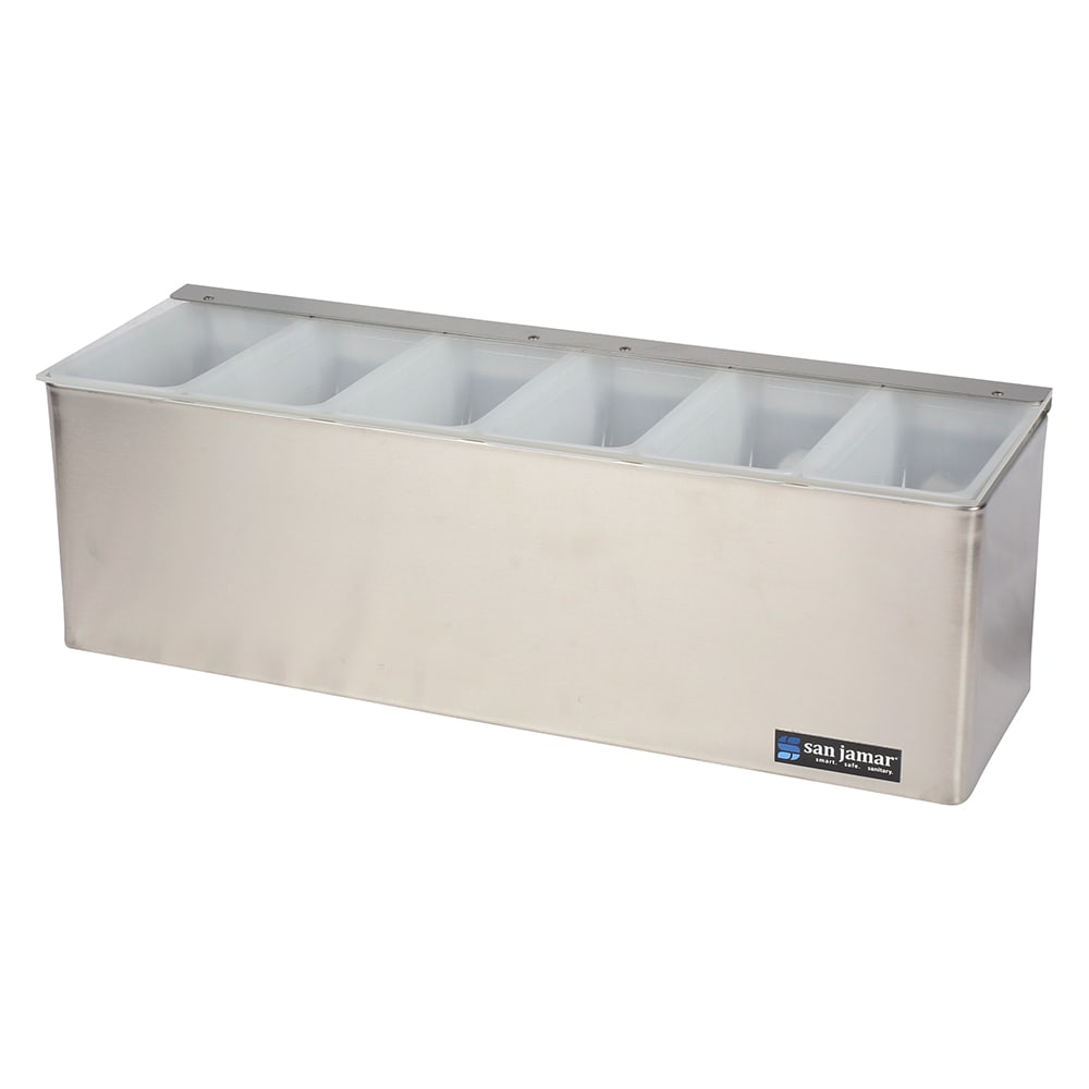 094-B6186L (6) Compartment Bar Garnish Tray - Flat Hinged Lid